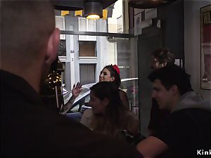 Spanish honey takes restrain bondage in public bar